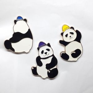 Panda wearing beanie enamel pin set panda pins